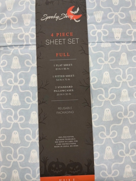 Spooky story Other - Full Sheet Set in Light Blue Ghost Bows Print NWT Viral Halloween